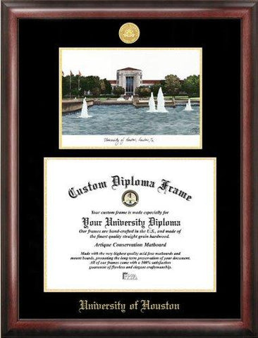 University Of Houston Gold Embossed Diploma Frame With Campus Images Lithograph