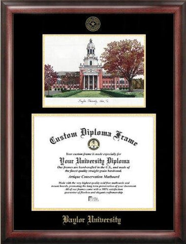 Baylor University Bears Gold Embossed Diploma Frame With Campus Images Lithog...