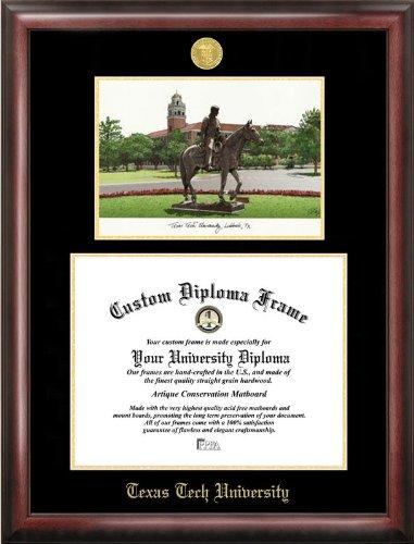 Texas Tech University Gold Embossed Diploma Frame With Campus Images Lithograph