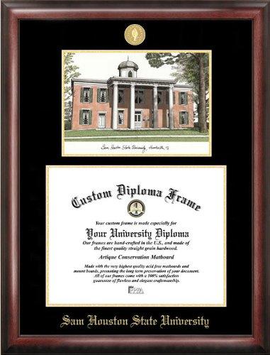 Sam Houston State Gold Embossed Diploma Frame With Campus Images Lithograph