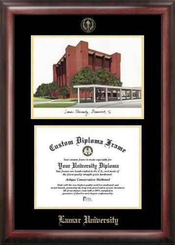 Lamar University Gold Embossed Diploma Frame With Campus Images Lithograph