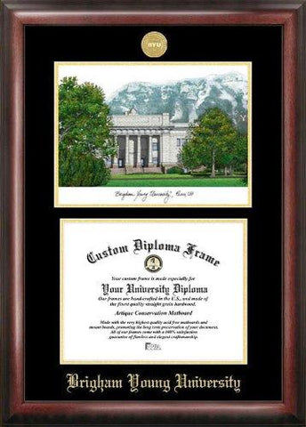 Brigham Young University Gold Embossed Diploma Frame With Campus Images Litho...