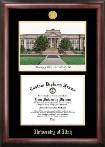 University Of Utah Gold Embossed Diploma Frame With Campus Images Lithograph