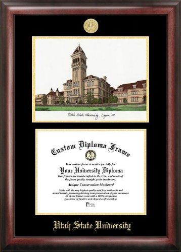 Utah State University Gold Embossed Diploma Frame With Campus Images Lithograph