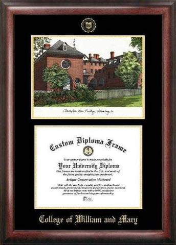 College Of William And Mary Gold Embossed Diploma Frame With Campus Images Li...