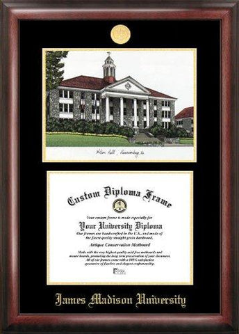 James Madison University Gold Embossed Diploma Frame With Campus Images Litho...