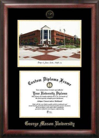 George Mason University Gold Embossed Diploma Frame With Campus Images Lithog...