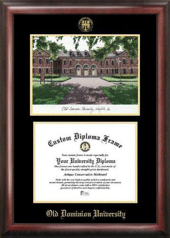 Old Dominion Gold Embossed Diploma Frame With Campus Images Lithograph