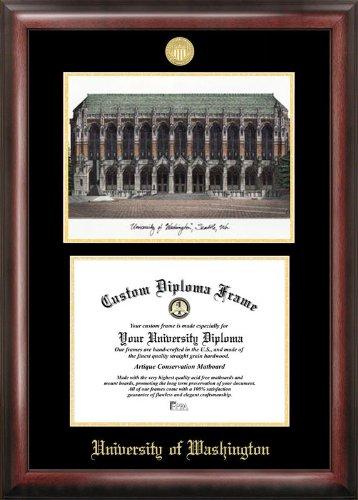 University Of Washington Gold Embossed Diploma Frame With Campus Images Litho...