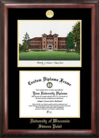 University Of Wisconsin Gold Embossed Diploma Frame With Campus Images Lithog...