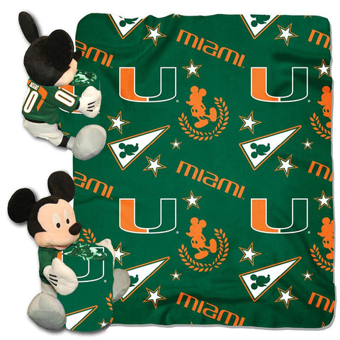 Miami Hurricanes Ncaa Mickey Mouse With Throw Combo