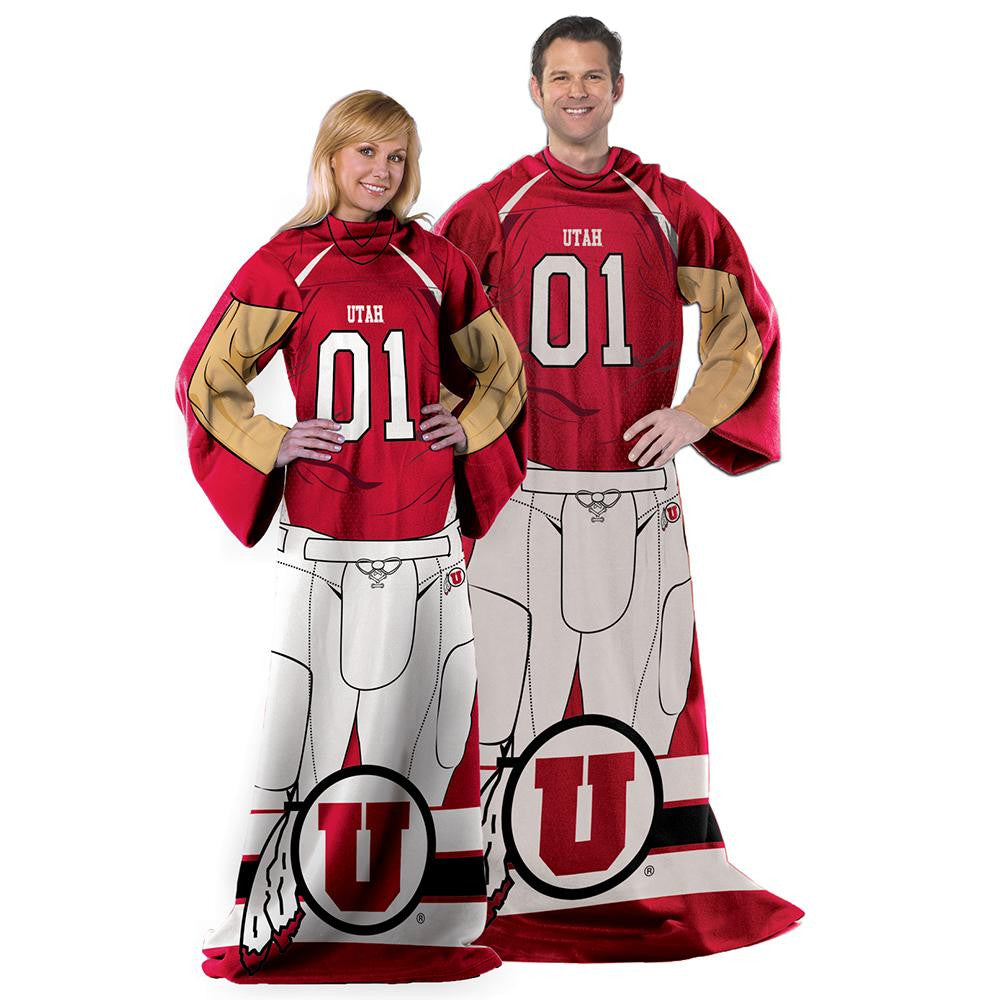 Utah Utes Ncaa Adult Uniform Comfy Throw Blanket W- Sleeves