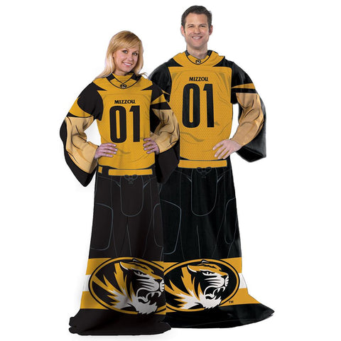 Missouri Tigers Ncaa Adult Uniform Comfy Throw Blanket W- Sleeves