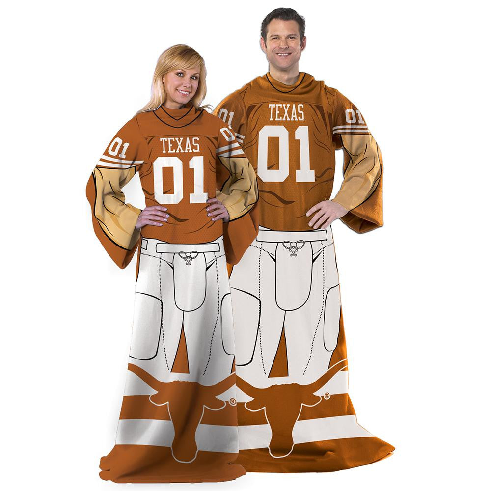 Texas Longhorns Ncaa Adult Uniform Comfy Throw Blanket W- Sleeves