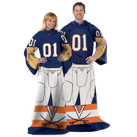 Virginia Cavaliers Ncaa Adult Uniform Comfy Throw Blanket W- Sleeves