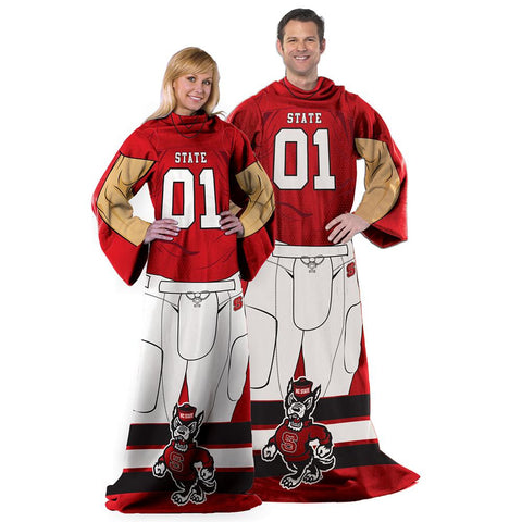 North Carolina State Wolfpack Ncaa Adult Uniform Comfy Throw Blanket W- Sleeves