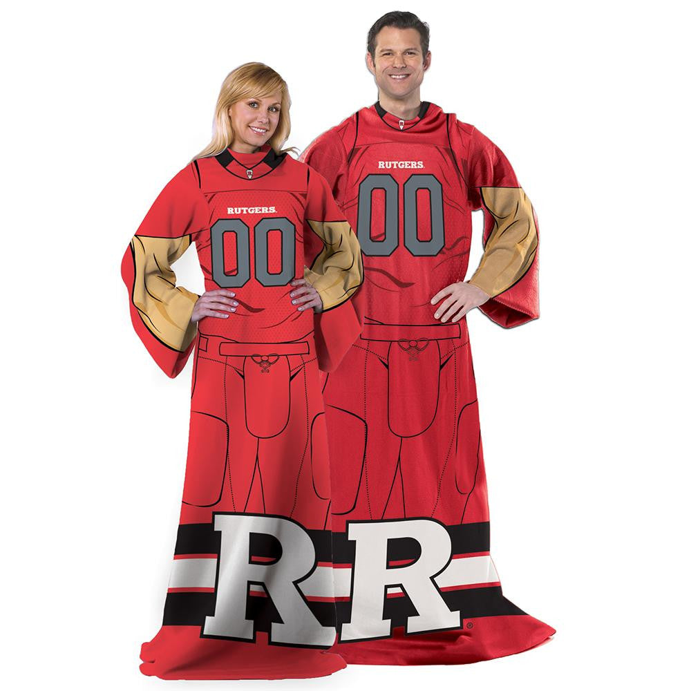 Rutgers Scarlet Knights Ncaa Adult Uniform Comfy Throw Blanket W- Sleeves