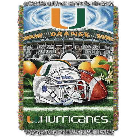 Miami Hurricanes Ncaa Woven Tapestry Throw (home Field Advantage) (48"x60")