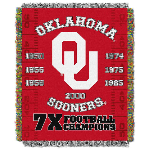 Oklahoma Sooners Ncaa National Championship Commemorative Woven Tapestry Throw (48"x60")