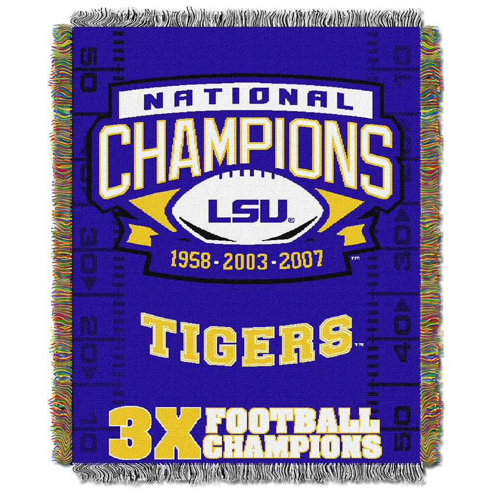 Lsu Tigers Ncaa 3x Champions Commemorative Series Woven Throw (48"x60")