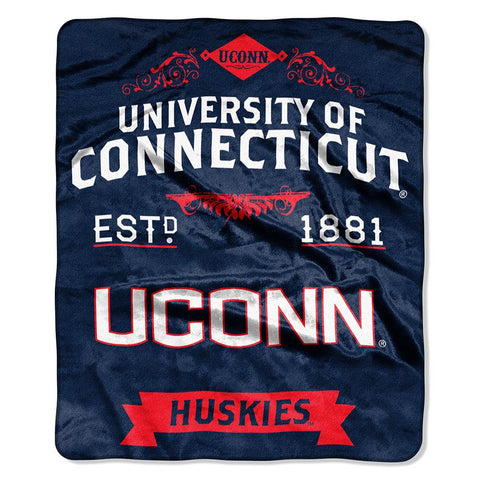 Connecticut Huskies Ncaa Royal Plush Raschel Blanket (label Series) (50"x60")