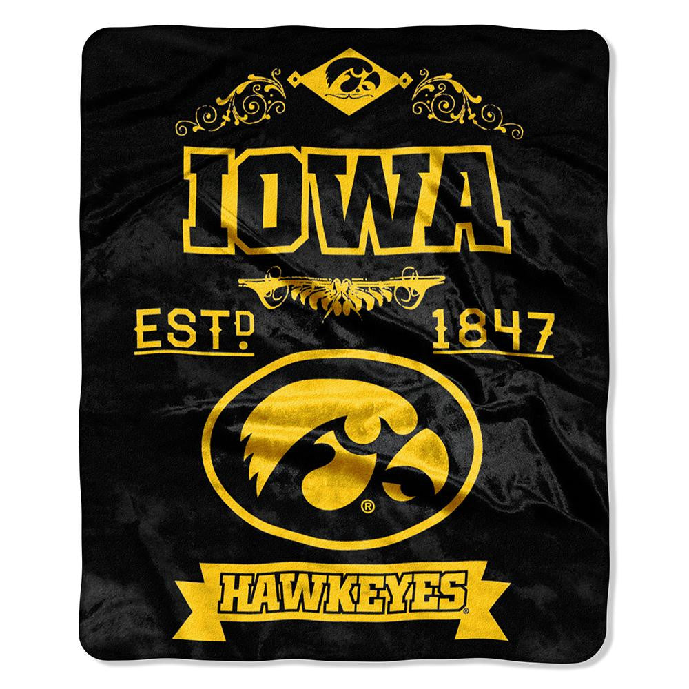 Iowa Hawkeyes Ncaa Royal Plush Raschel Blanket (label Series) (50"x60")