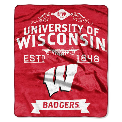 Wisconsin Badgers Ncaa Royal Plush Raschel Blanket (label Series) (50"x60")
