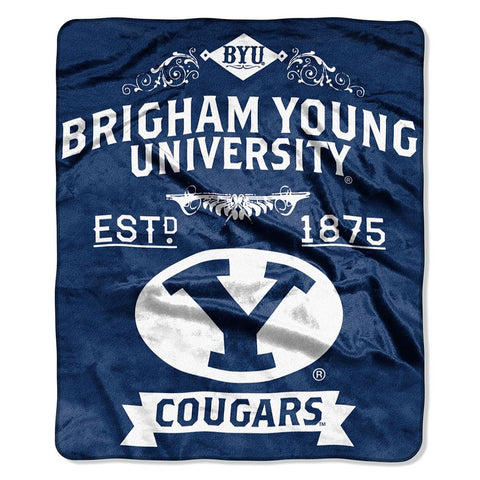 Brigham Young Cougars Ncaa Royal Plush Raschel Blanket (label Series) (50"x60")