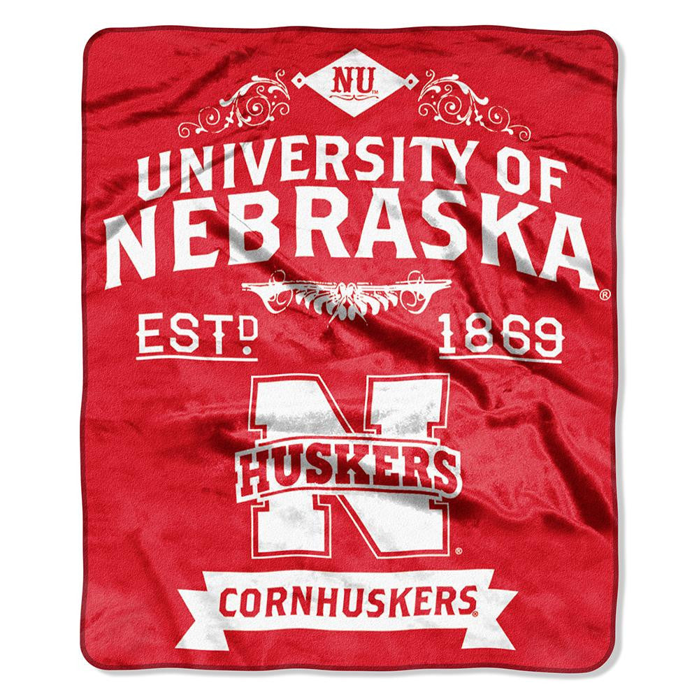 Nebraska Cornhuskers Ncaa Royal Plush Raschel Blanket (label Series) (50"x60")