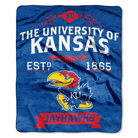 Kansas Jayhawks Ncaa Royal Plush Raschel Blanket (label Series) (50"x60")