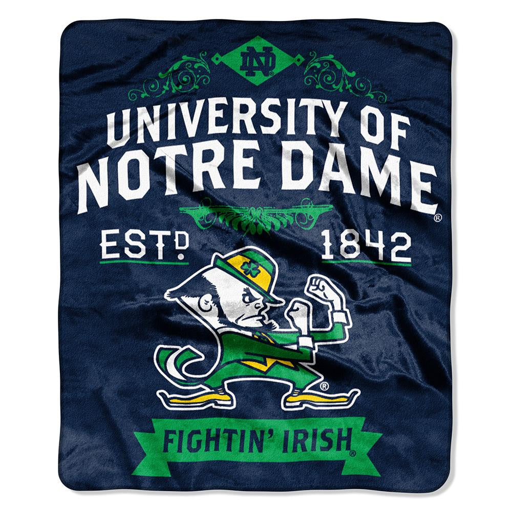 Notre Dame Fighting Irish Ncaa Royal Plush Raschel Blanket (label Series) (50"x60")