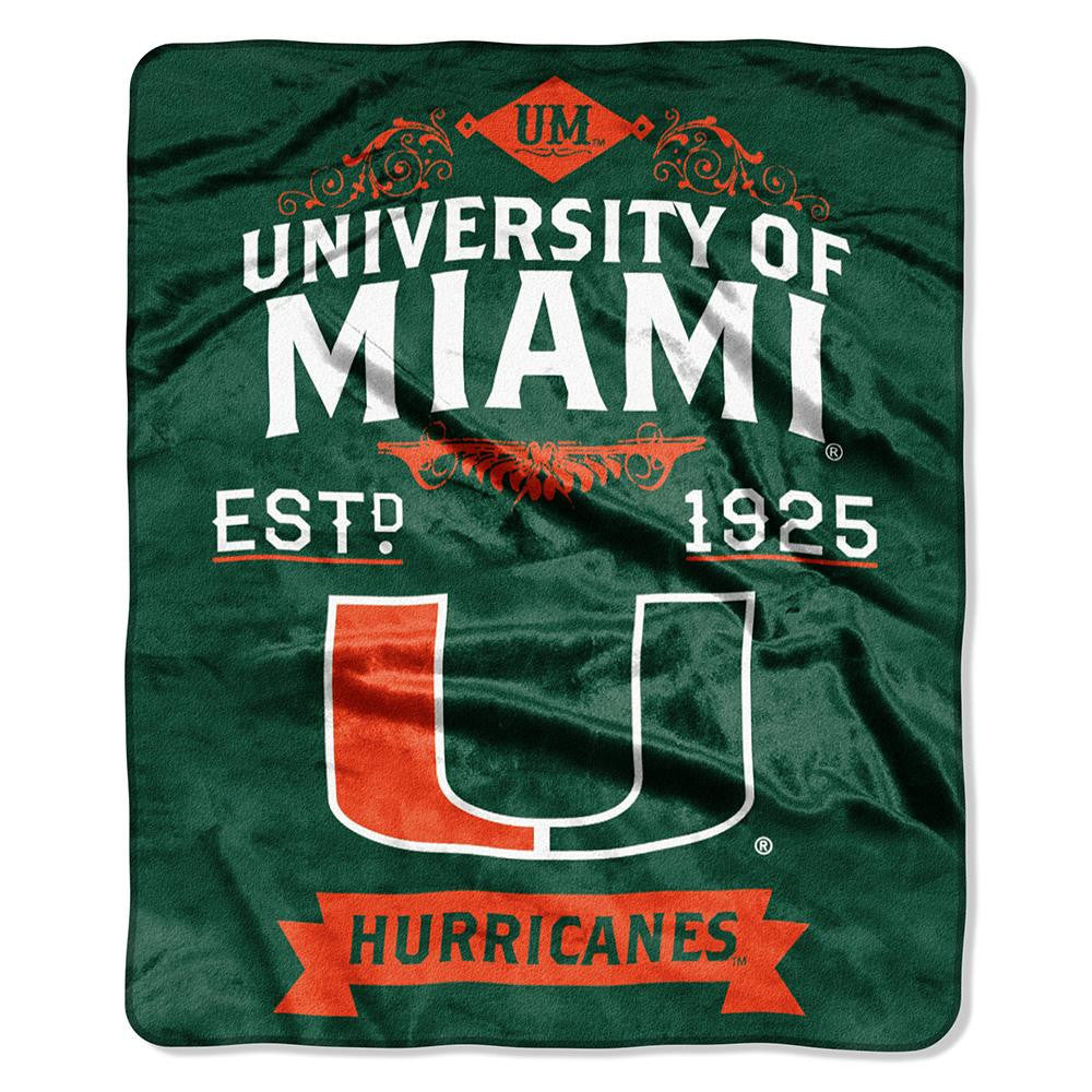 Miami Hurricanes Ncaa Royal Plush Raschel Blanket (label Series) (50"x60")