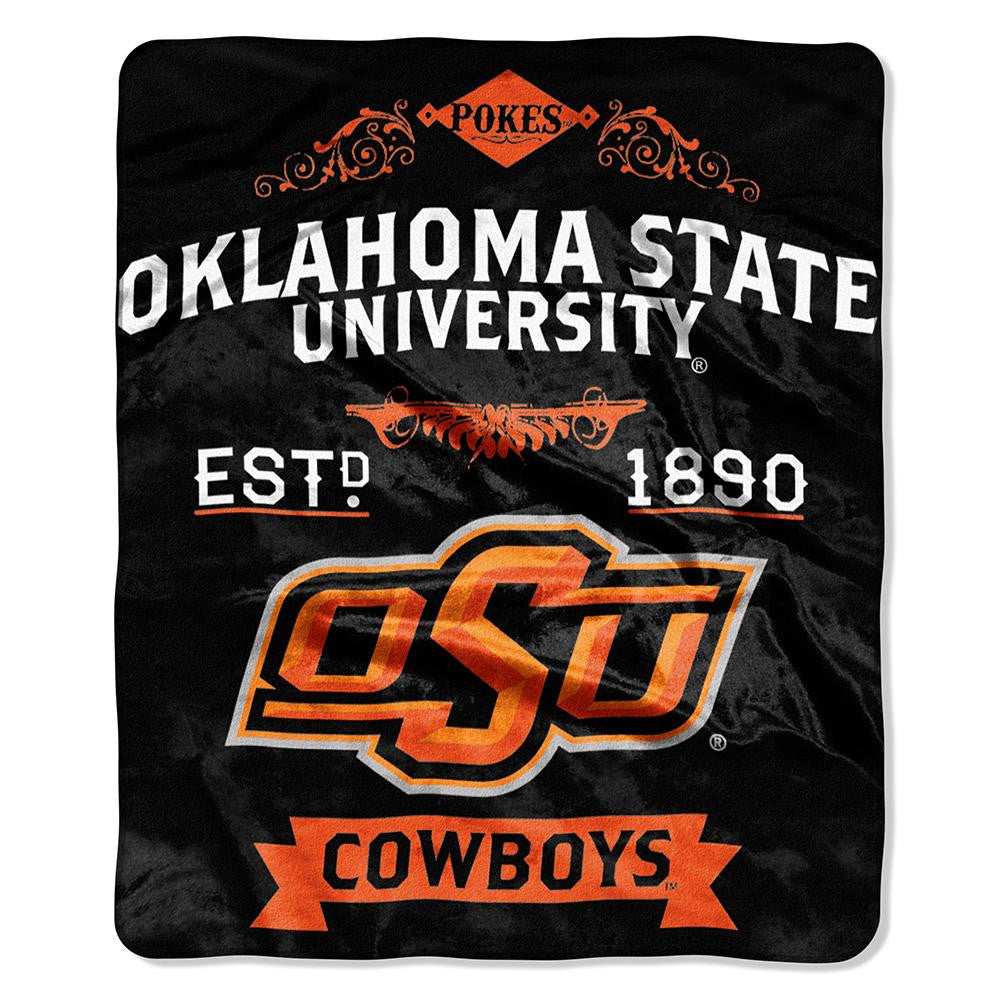 Oklahoma State Cowboys Ncaa Royal Plush Raschel Blanket (label Series) (50"x60")