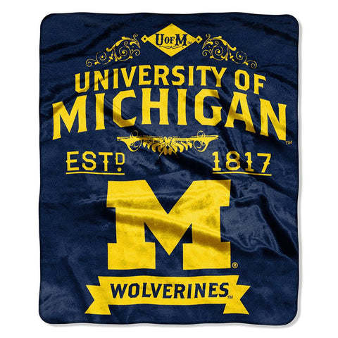 Michigan Wolverines Ncaa Royal Plush Raschel Blanket (label Series) (50"x60")