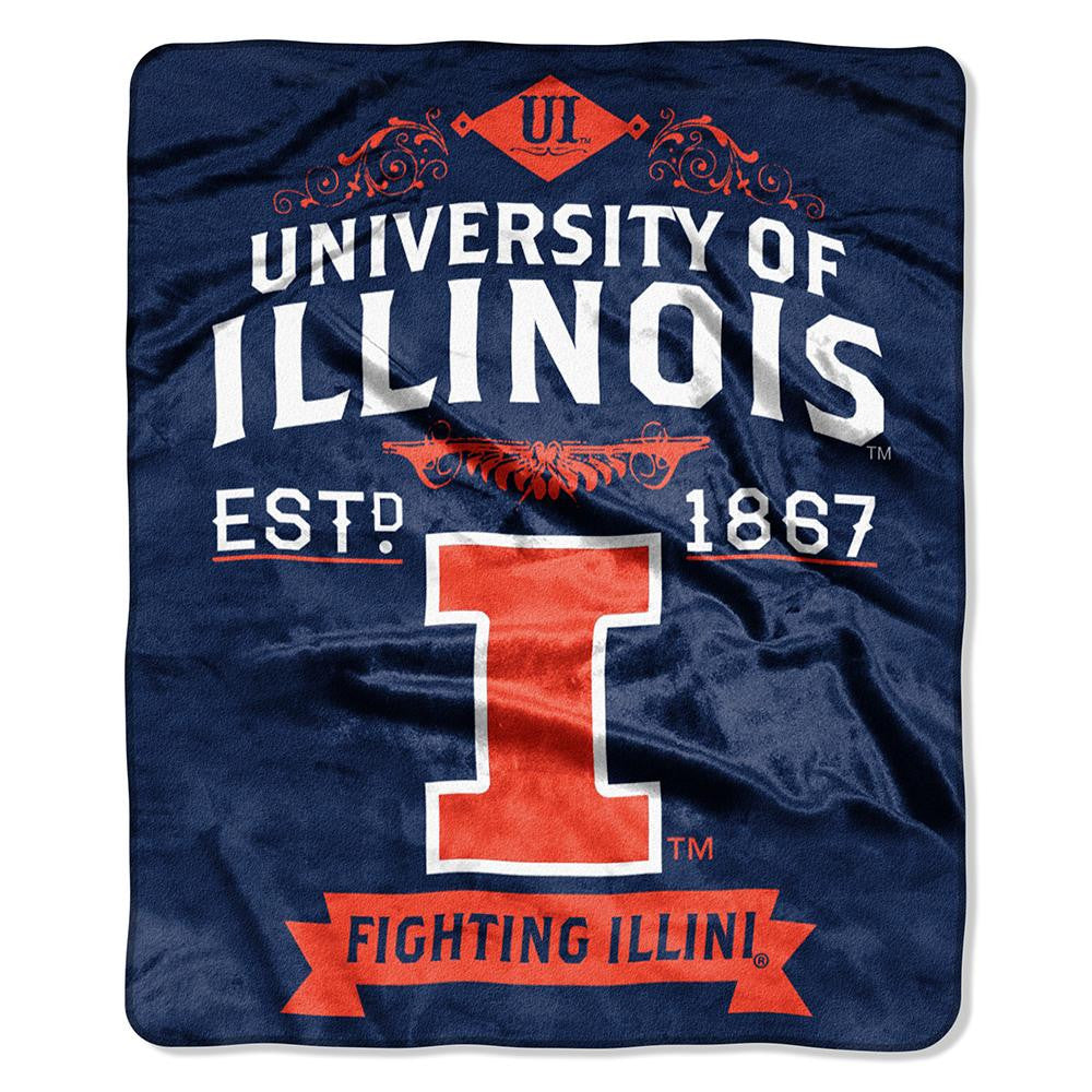 Illinois Fighting Illini Ncaa Royal Plush Raschel Blanket (label Series) (50"x60")