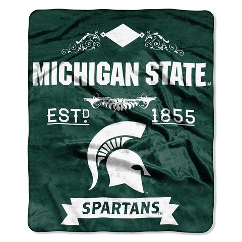 Michigan State Spartans Ncaa Royal Plush Raschel Blanket (label Series) (50"x60")