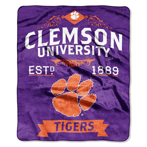 Clemson Tigers Ncaa Royal Plush Raschel Blanket (label Series) (50"x60")