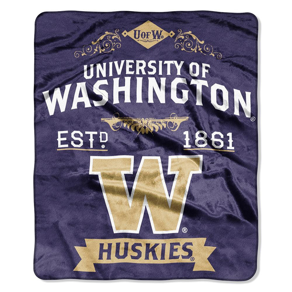 Washington Huskies Ncaa Royal Plush Raschel Blanket (label Series) (50"x60")