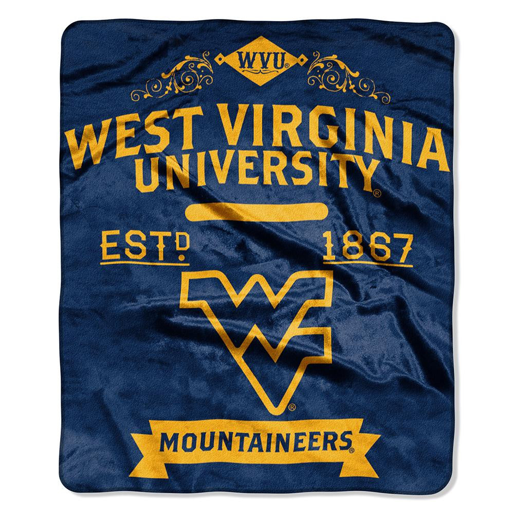 West Virginia Mountaineers Ncaa Royal Plush Raschel Blanket (label Series) (50"x60")