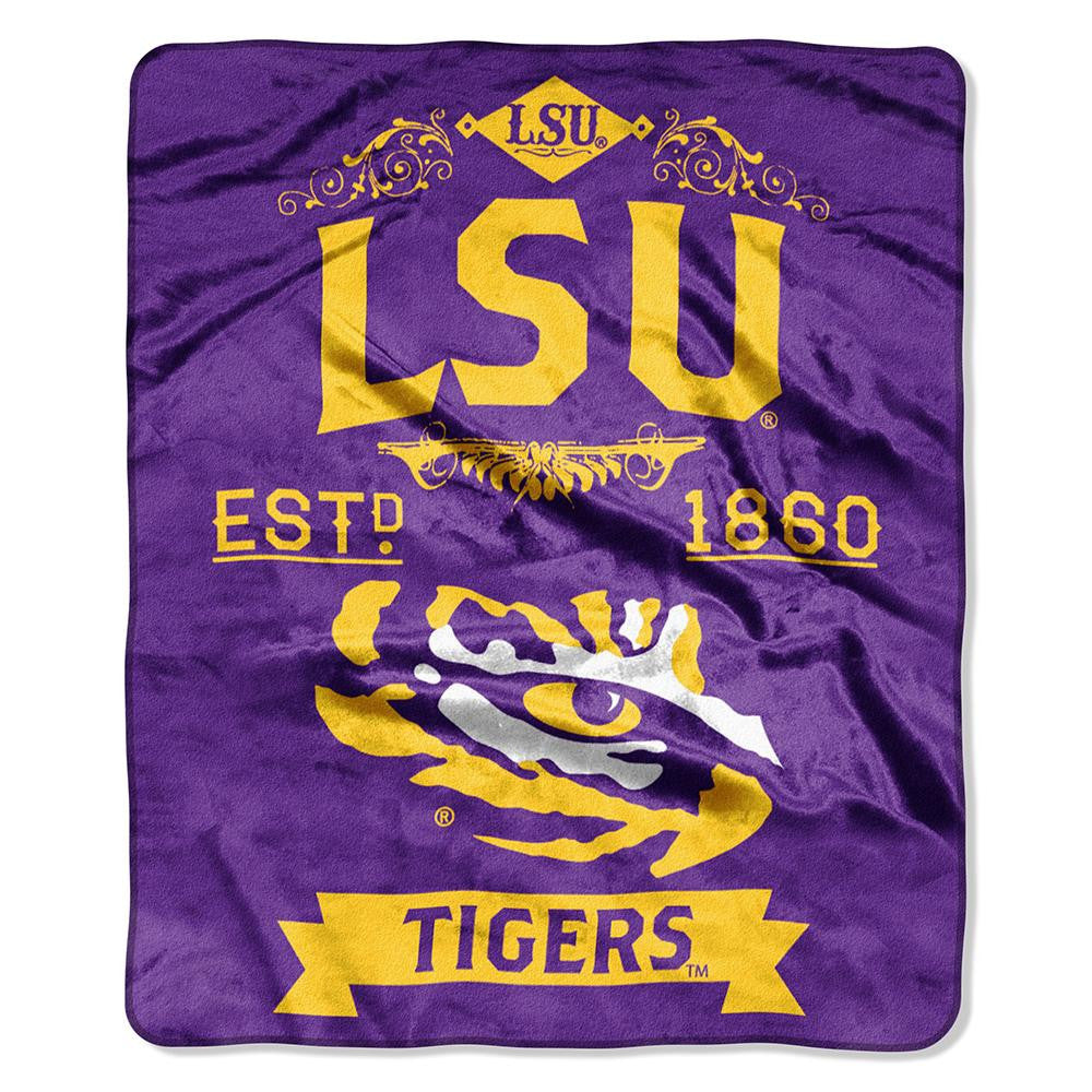 Lsu Tigers Ncaa Royal Plush Raschel Blanket (label Series) (50"x60")