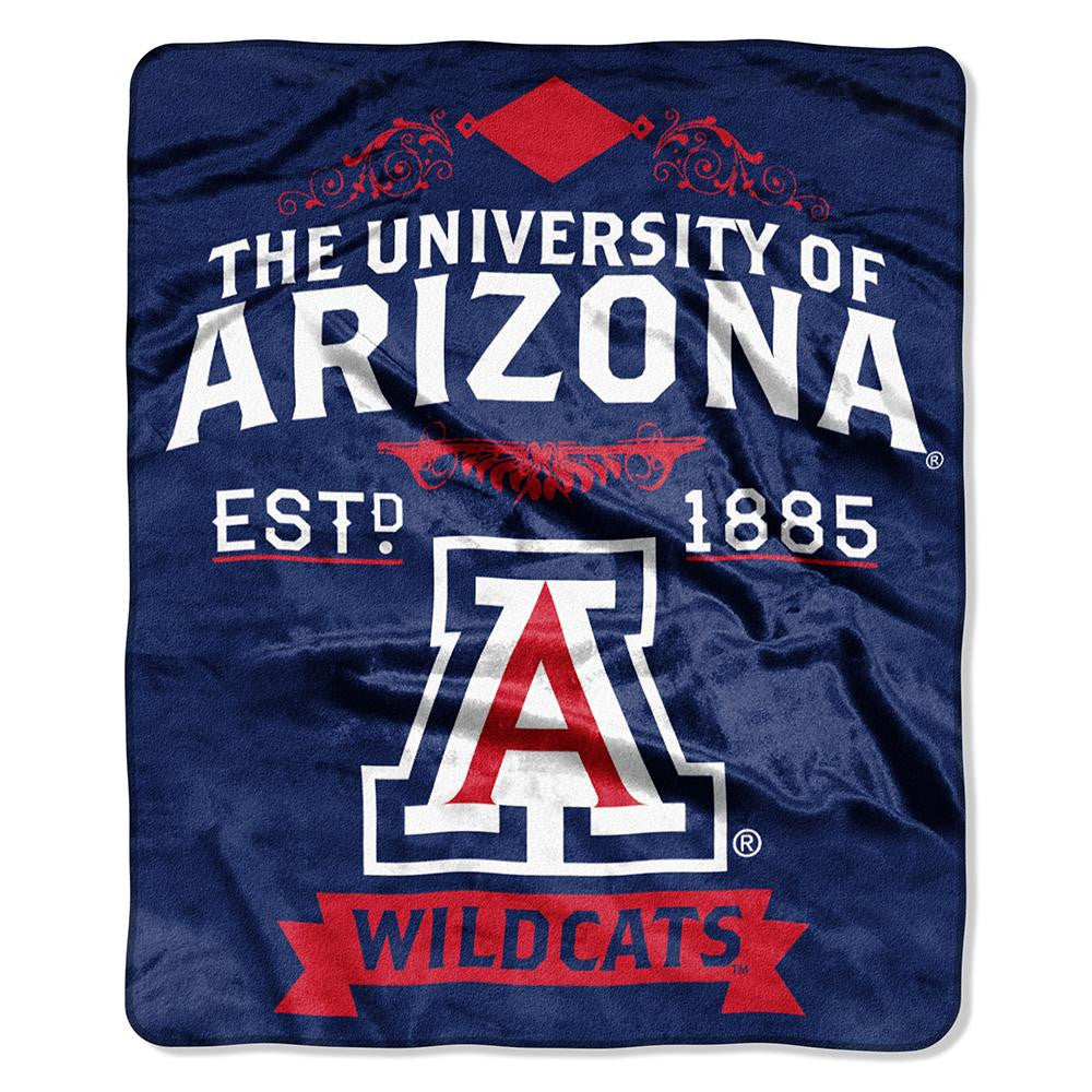 Arizona Wildcats Ncaa Royal Plush Raschel Blanket (label Series) (50"x60")