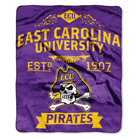 East Carolina Pirates Ncaa Royal Plush Raschel Blanket (label Series) (50"x60")