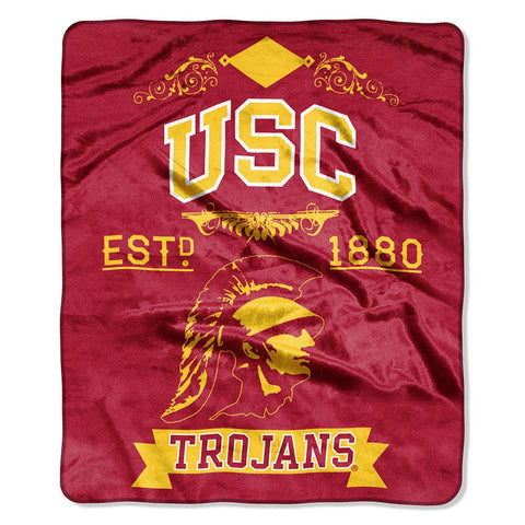 Usc Trojans Ncaa Royal Plush Raschel Blanket (label Series) (50"x60")