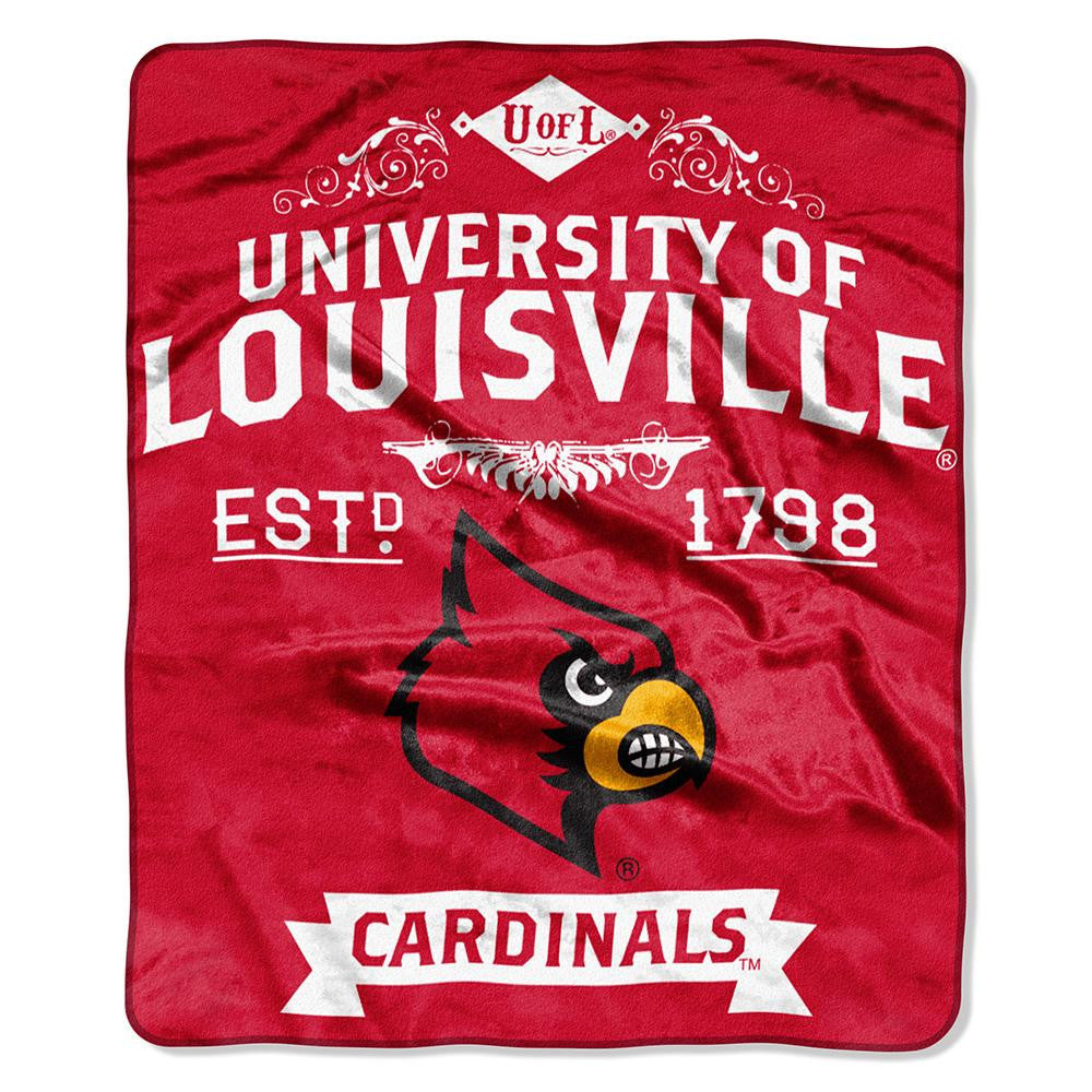 Louisville Cardinals Ncaa Royal Plush Raschel Blanket (label Series) (50"x60")