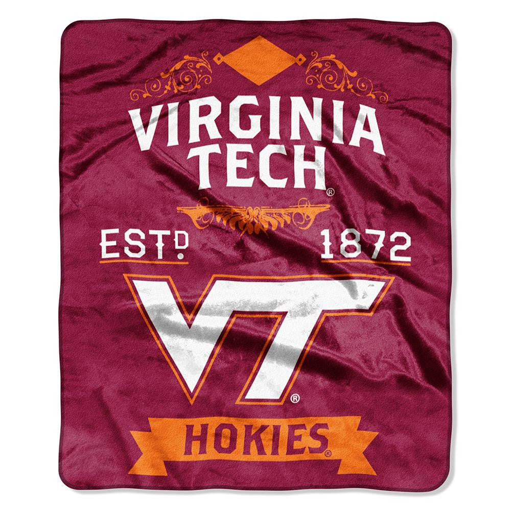 Virginia Tech Hokies Ncaa Royal Plush Raschel Blanket (label Series) (50"x60")