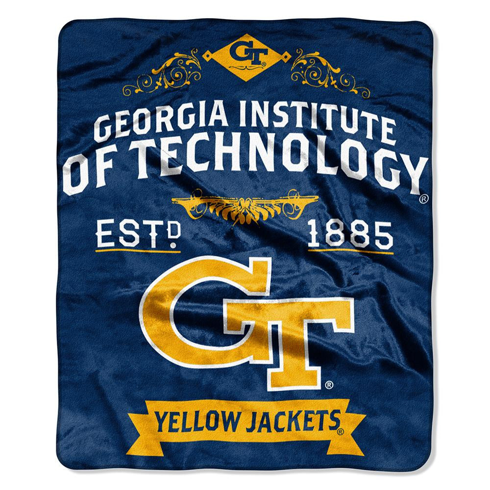 Georgia Tech Yellowjackets Ncaa Royal Plush Raschel Blanket (label Series) (50"x60")