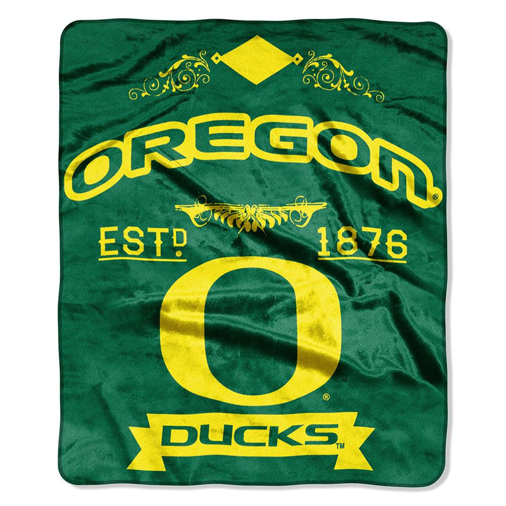 Oregon Ducks Ncaa Royal Plush Raschel Blanket (label Series) (50"x60")