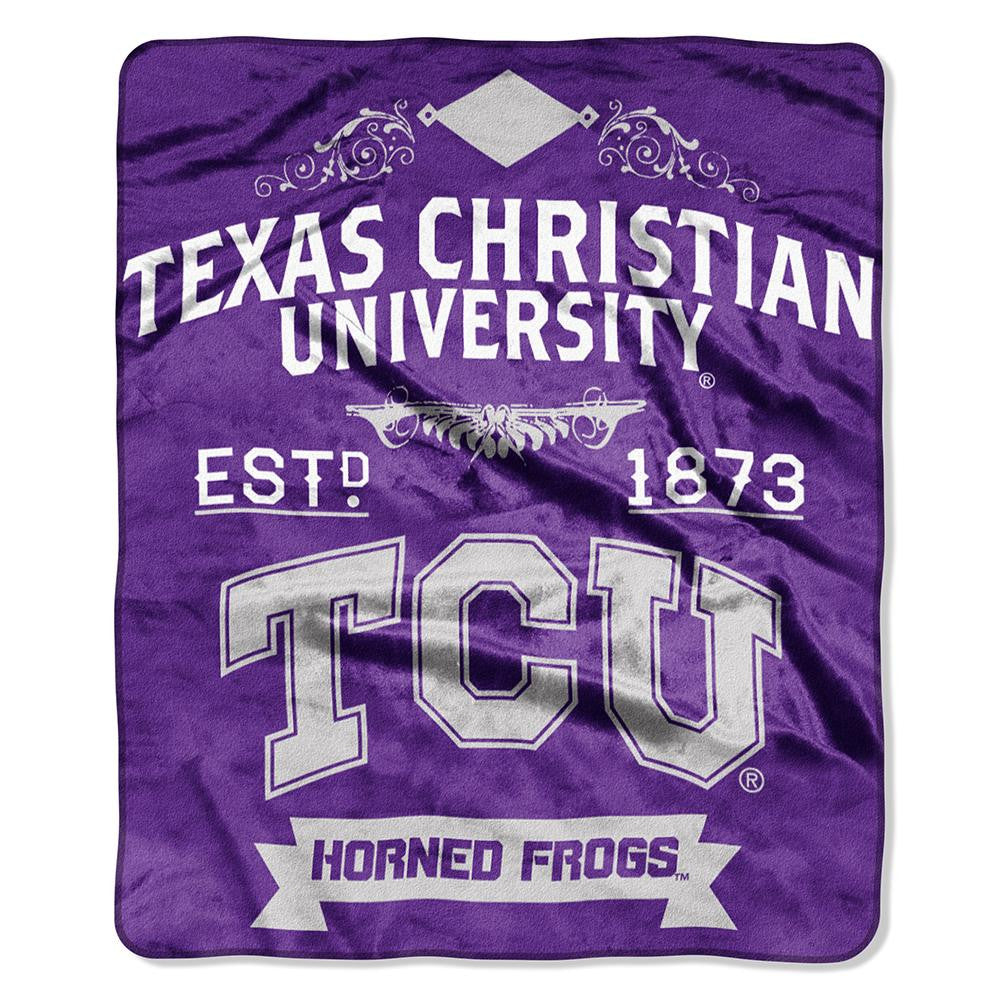 Texas Christian Horned Frogs Ncaa Royal Plush Raschel Blanket (label Series) (50"x60")