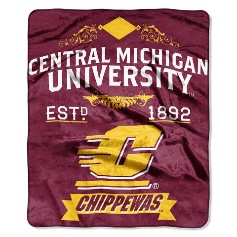 Central Michigan Chippewas Ncaa Royal Plush Raschel Blanket (label Series) (50"x60")