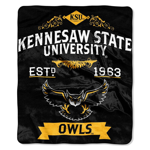 Kennesaw State Owls Ncaa Royal Plush Raschel Blanket (label Series) (50"x60")